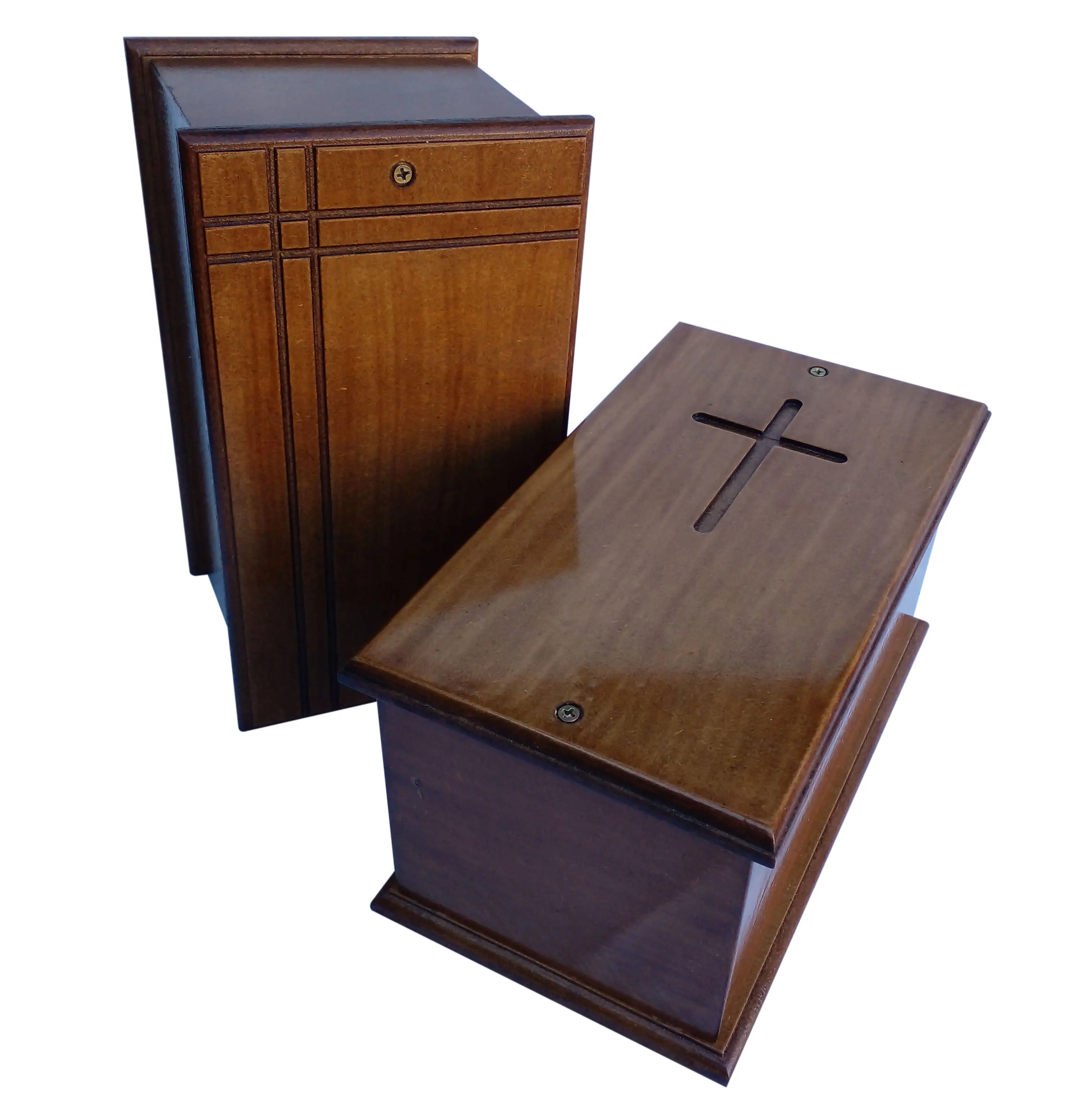 Imagen de REDUCCIÓN LAQUEADA GUARDAS / CRUZ BAJO RELIEVE, urna de madera
